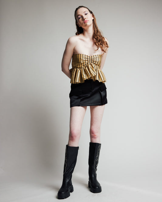 Strapless Makenna Striped Velvet Flocked Taffeta
