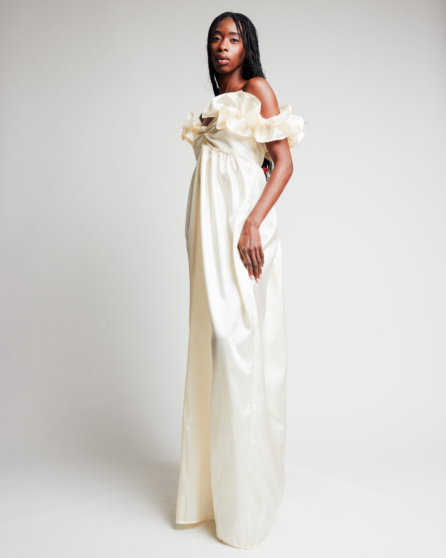 Cream Taffeta Gown with Juliette Sleeves