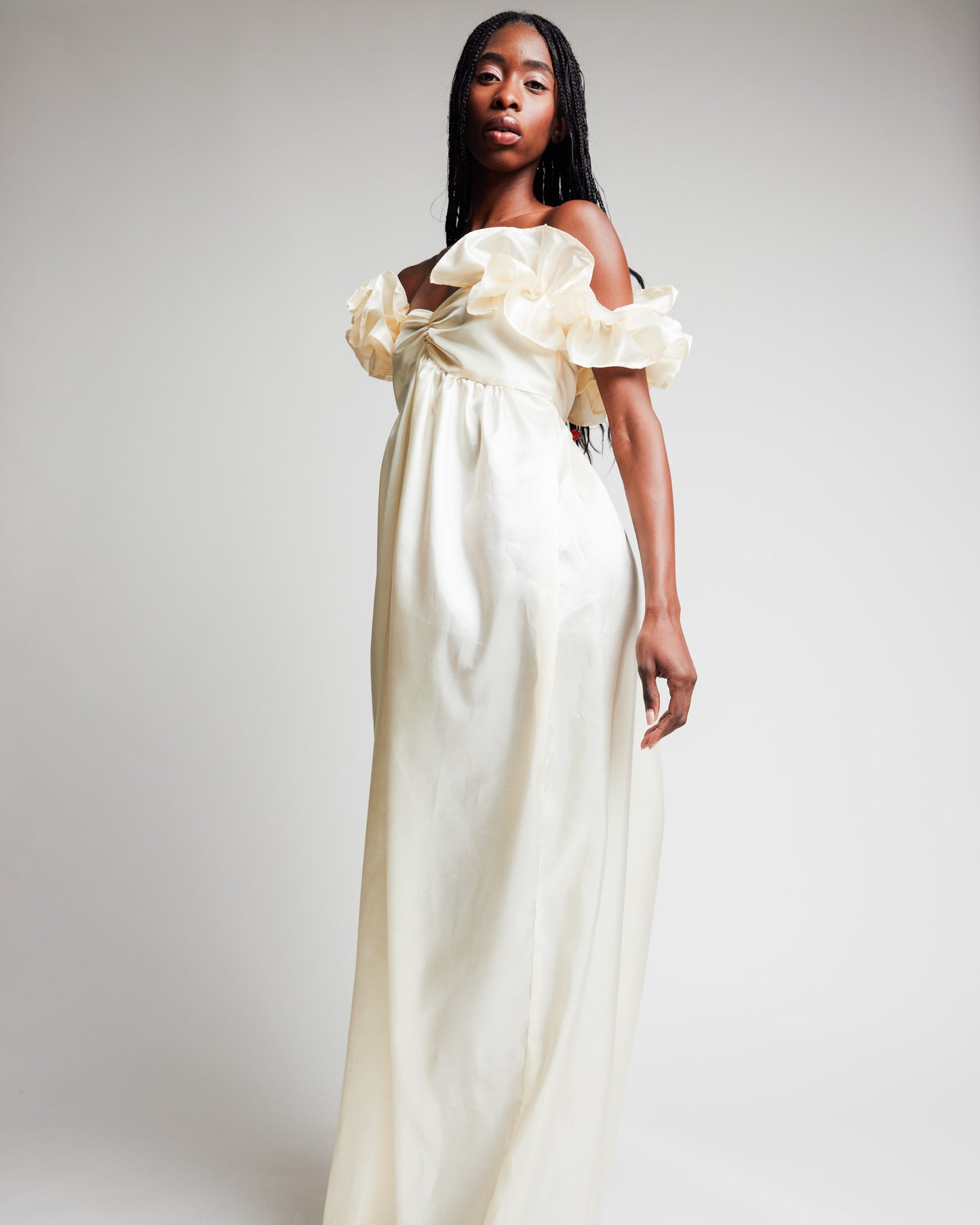 Cream Taffeta Gown with Juliette Sleeves