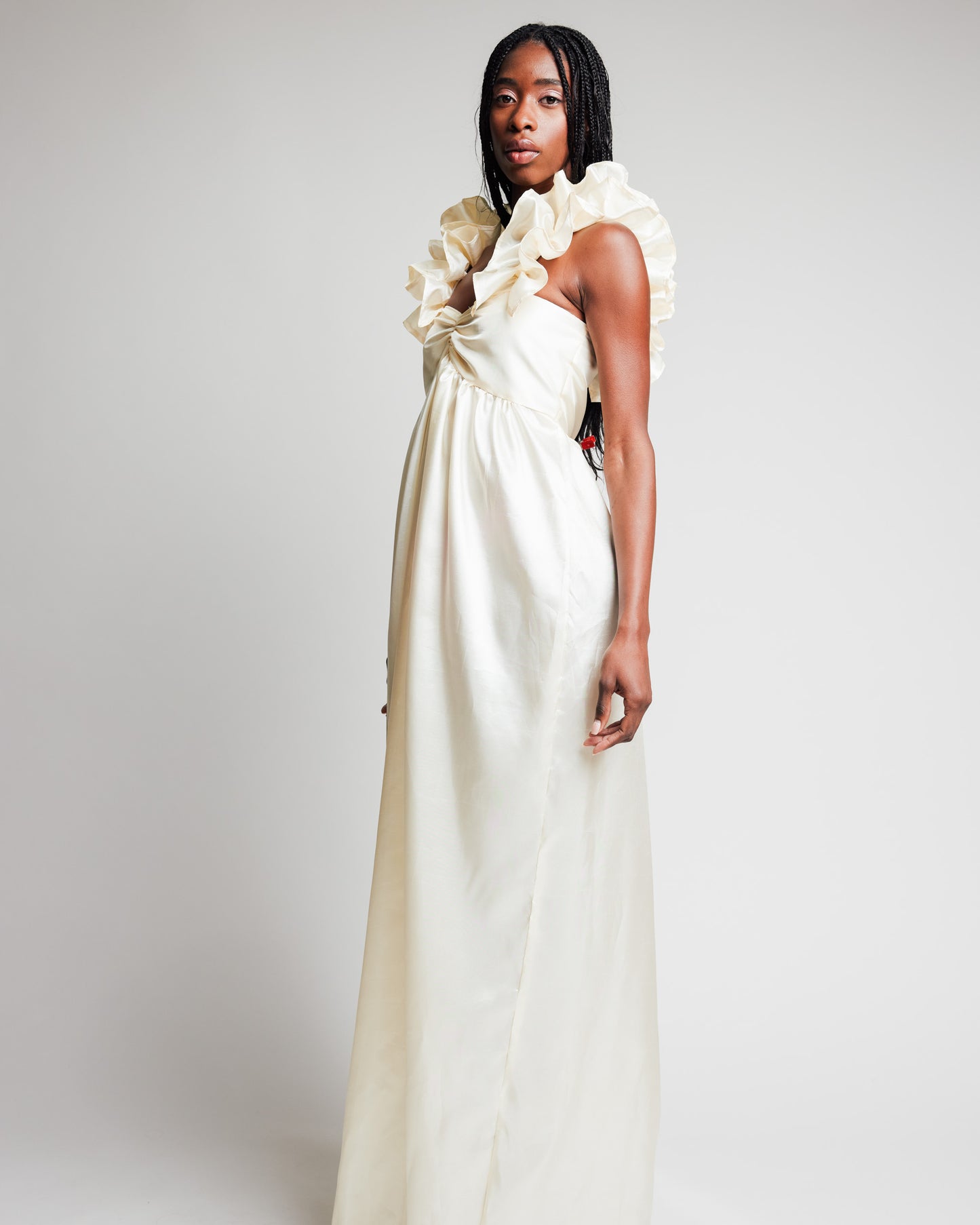 Cream Taffeta Gown with Juliette Sleeves