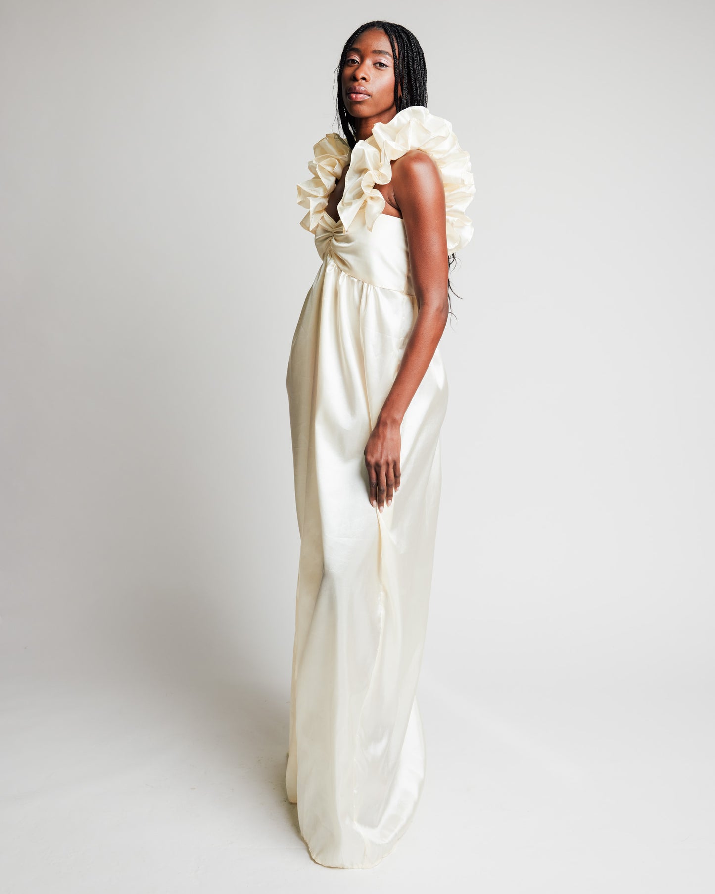 Cream Taffeta Gown with Juliette Sleeves