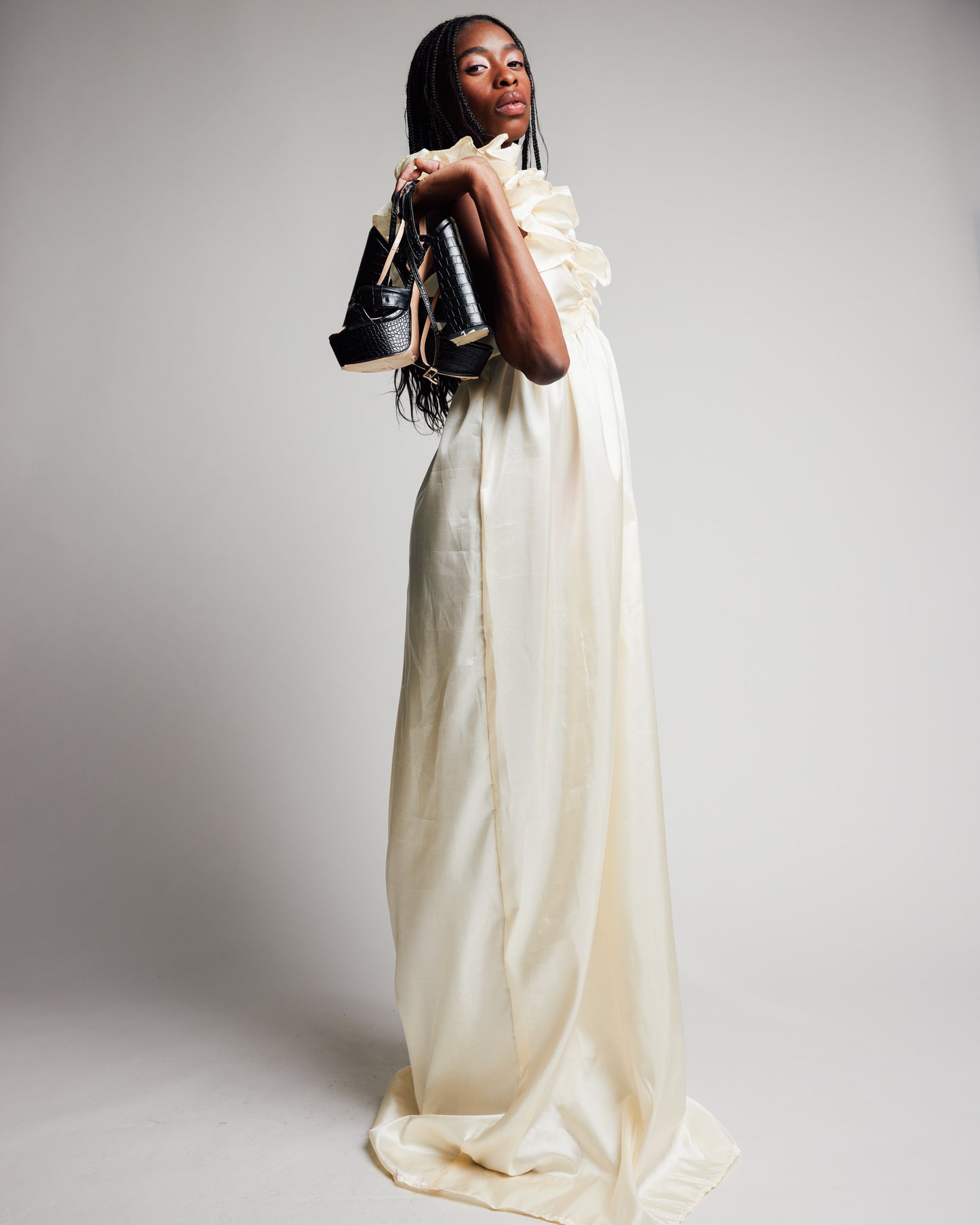 Cream Taffeta Gown with Juliette Sleeves