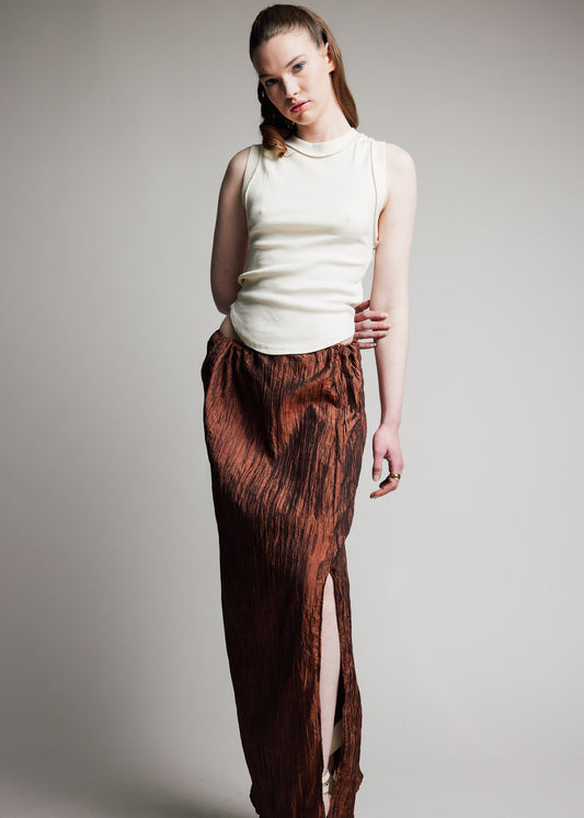 Maxi Skirt Pleated Chocolate Taffeta
