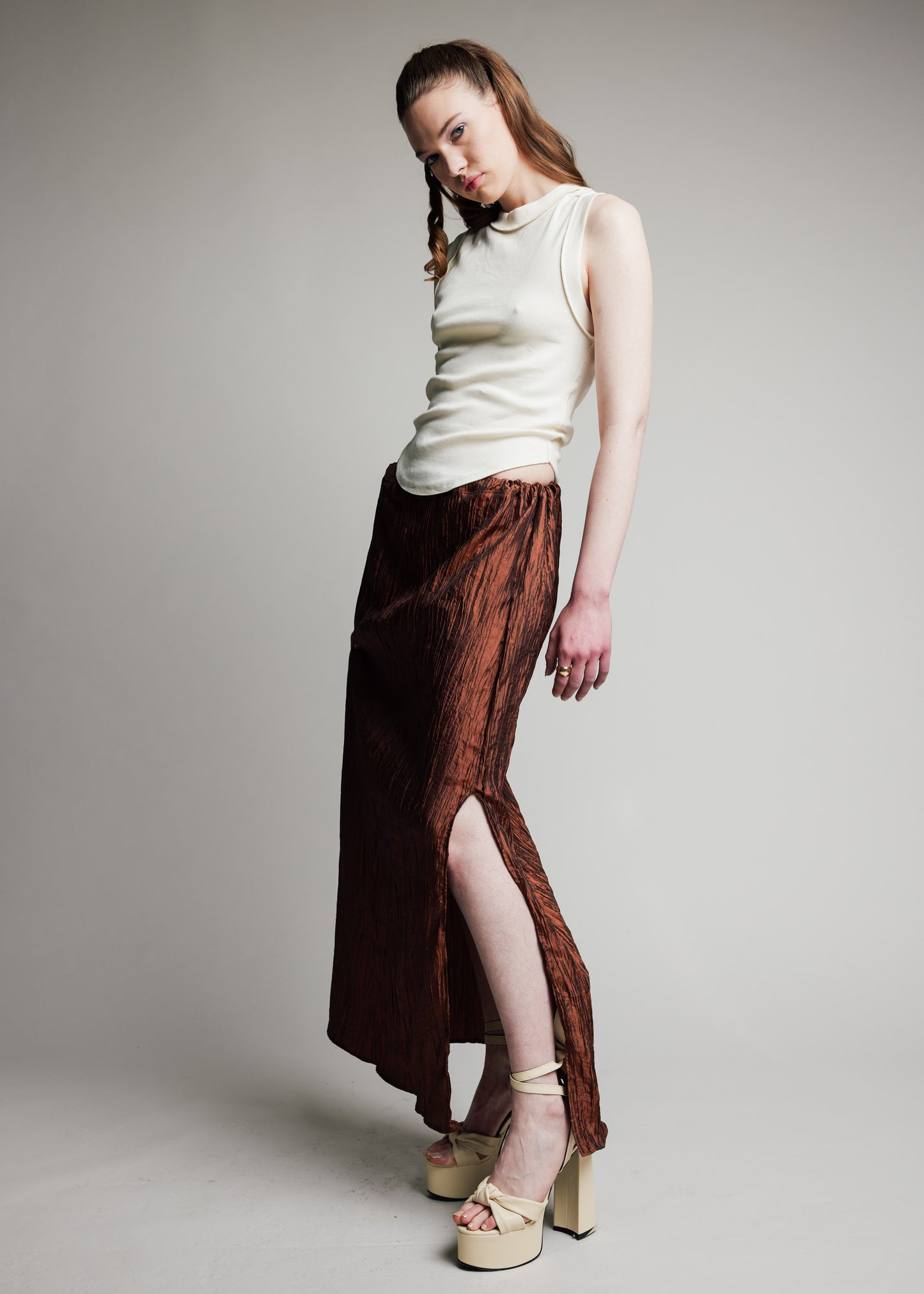 Maxi Skirt Pleated Chocolate Taffeta