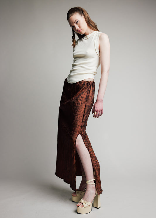 Maxi Skirt Pleated Chocolate Taffeta