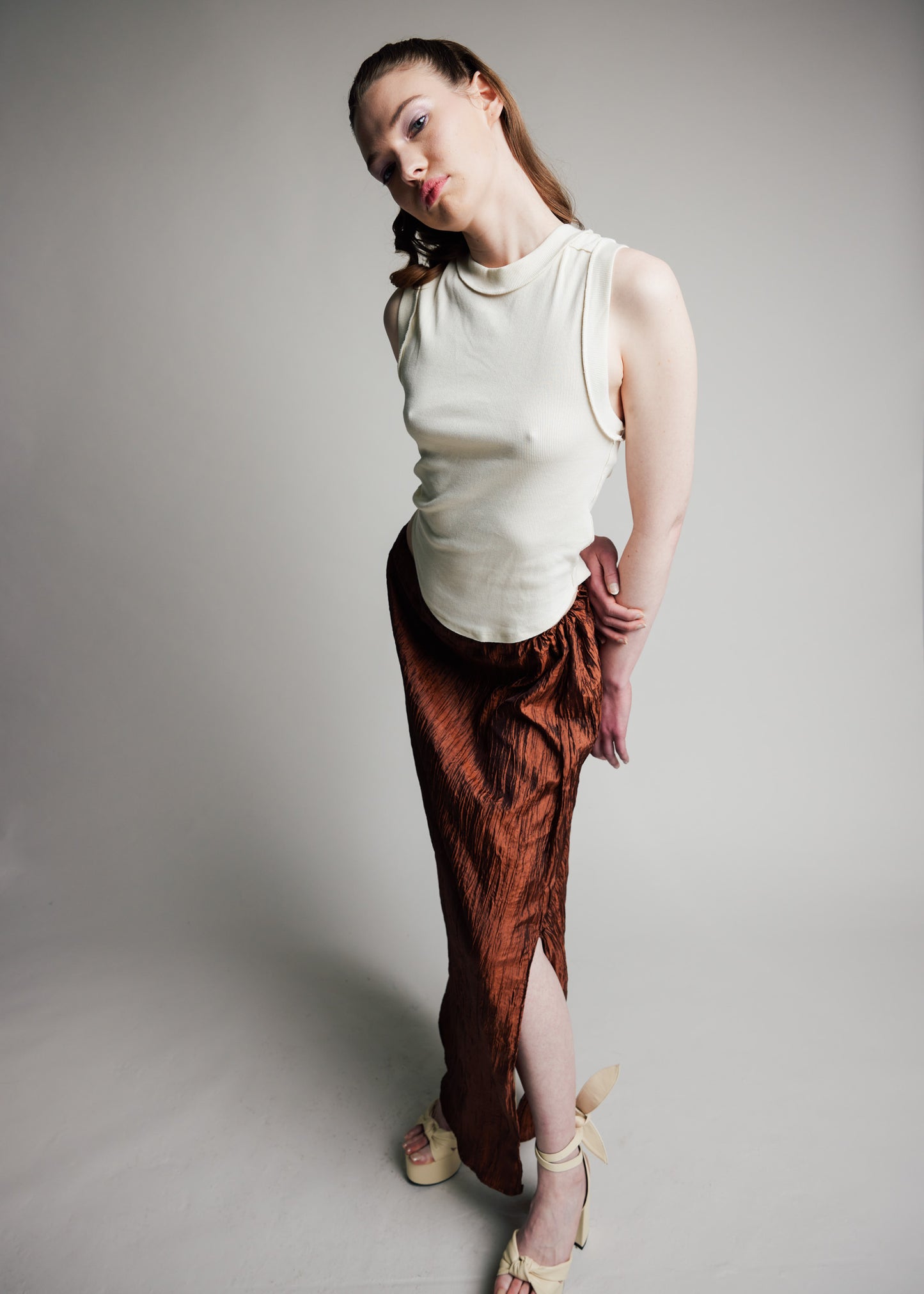 Maxi Skirt Pleated Chocolate Taffeta