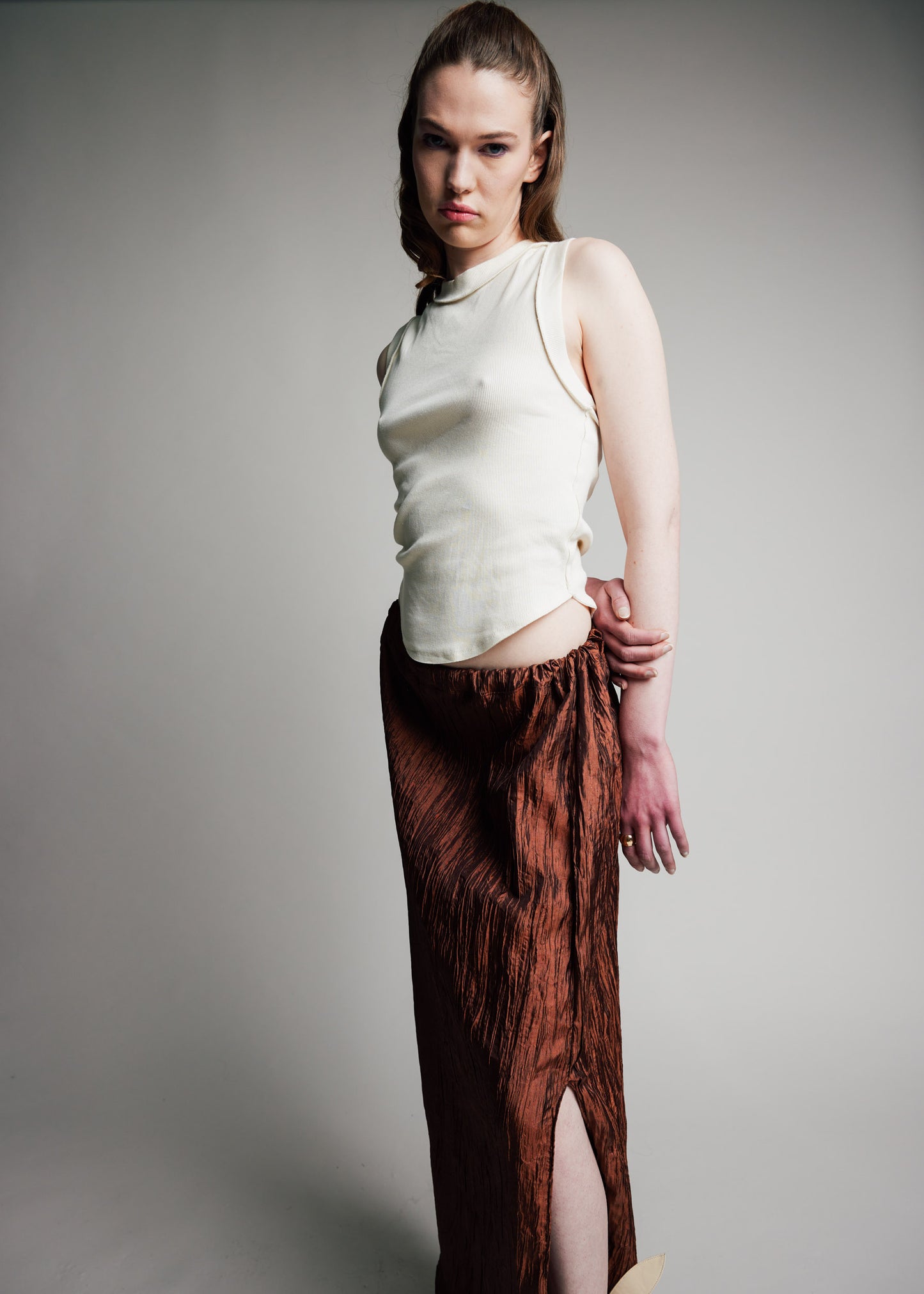 Maxi Skirt Pleated Chocolate Taffeta