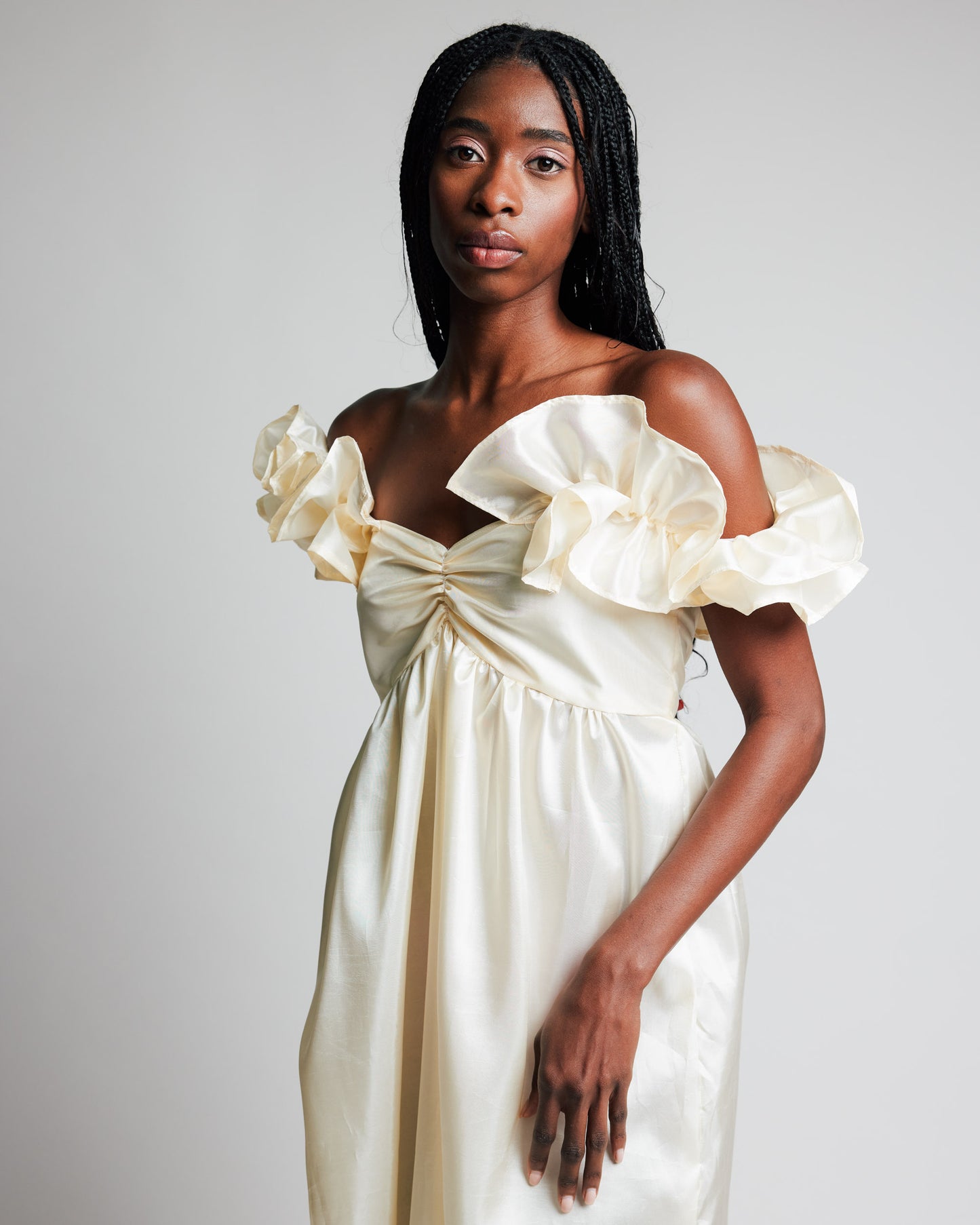 Cream Taffeta Gown with Juliette Sleeves