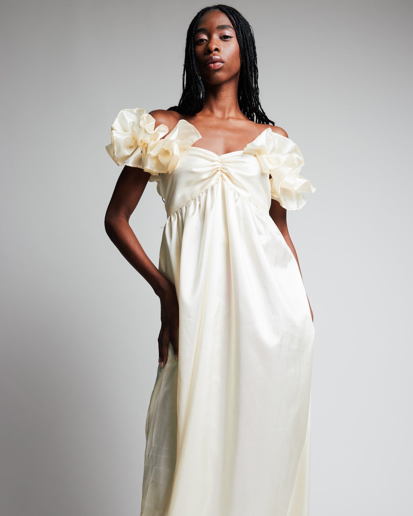 Cream Taffeta Gown with Juliette Sleeves