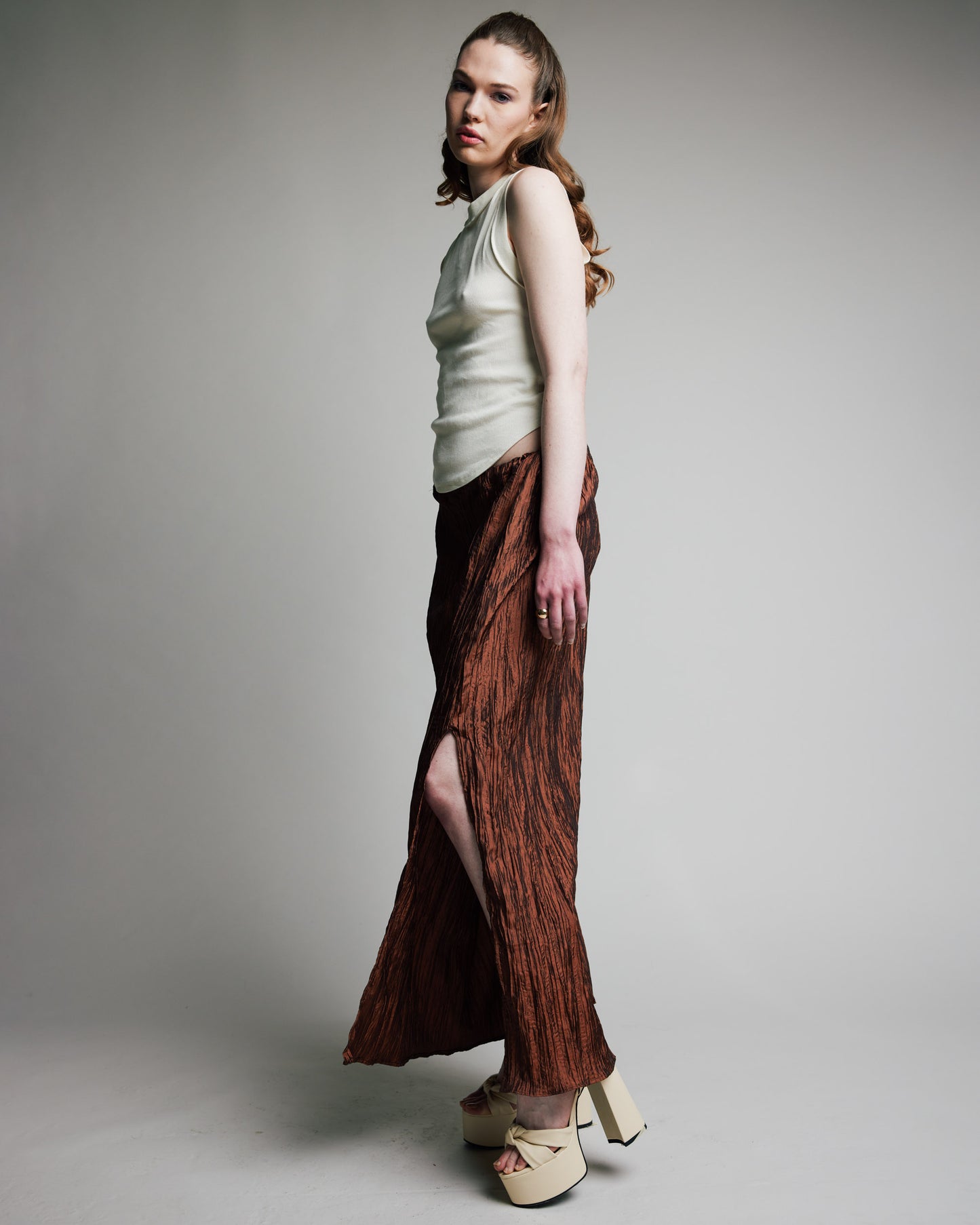 Maxi Skirt Pleated Chocolate Taffeta