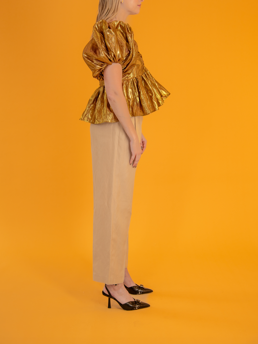 Makenna Blouse Gold Pleated Lame