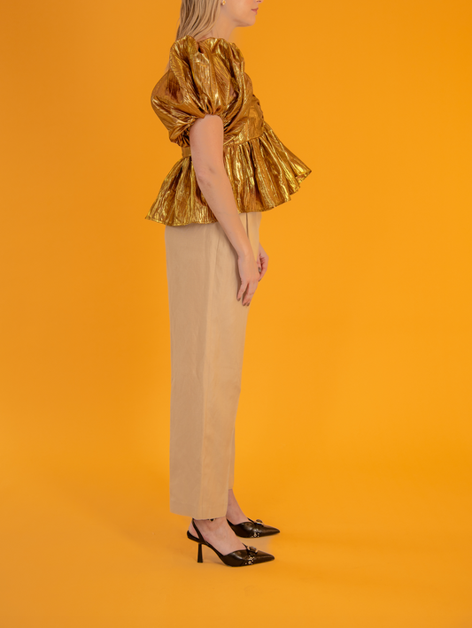 Makenna Blouse Gold Pleated Lame