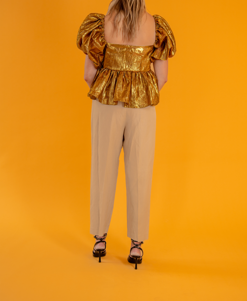 Makenna Blouse Gold Pleated Lame