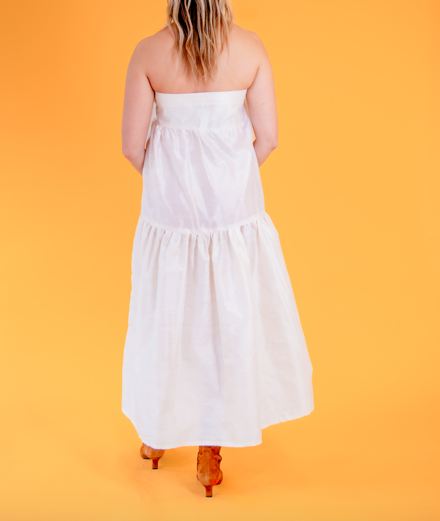 East Village Bow Dress in Vintage Tulip Creme Shantung