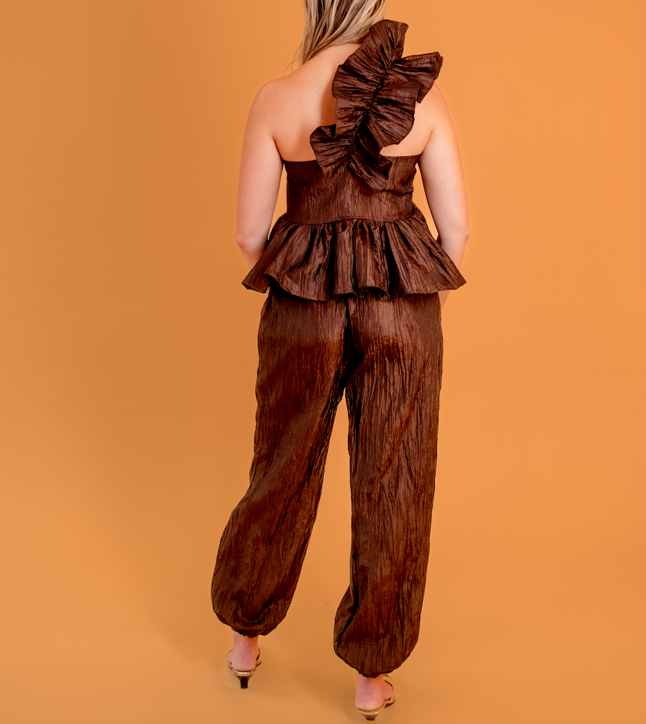 Juliette Blouse in Chocolate Pleated Taffeta