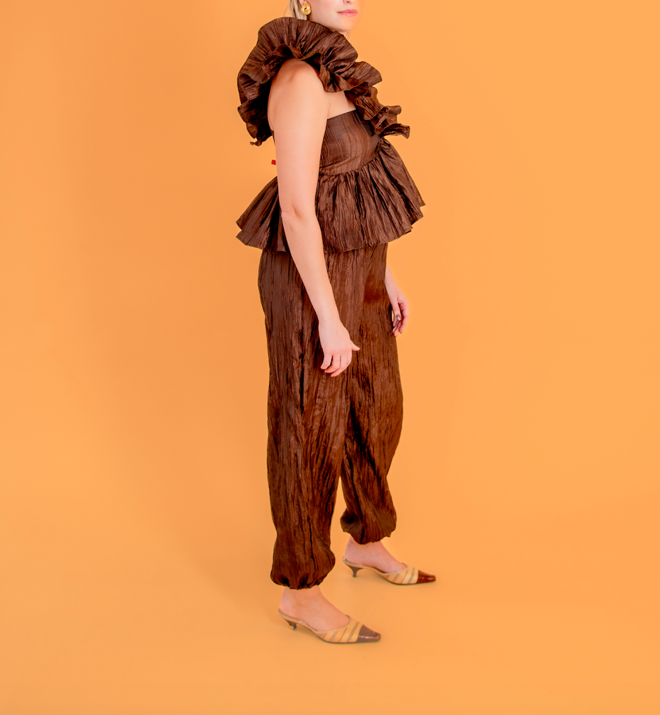 Juliette Blouse in Chocolate Pleated Taffeta