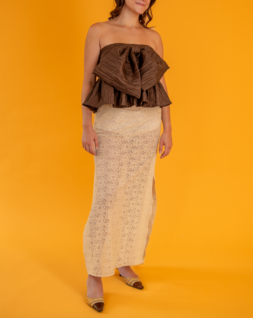 Bow Blouse in Chocolate Taffeta