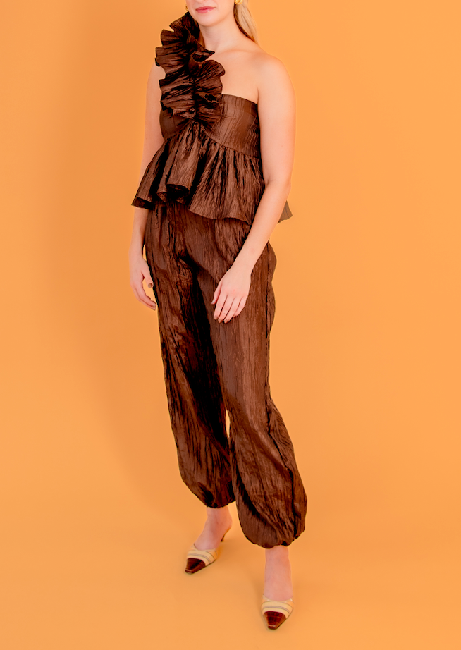 Juliette Blouse in Chocolate Pleated Taffeta