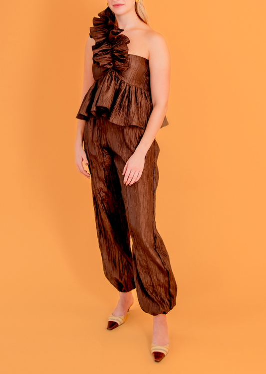 Juliette Blouse in Chocolate Pleated Taffeta
