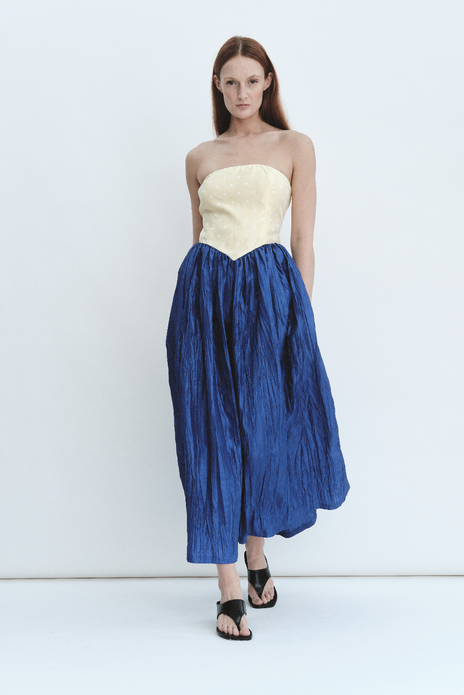 Roxanne Long Dress in Butter & Cobalt