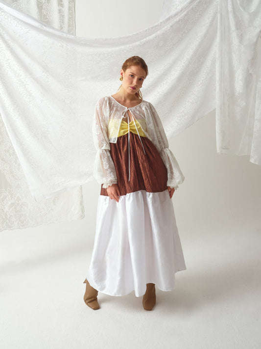 Sean Tri Color White Cream Brown Taffeta