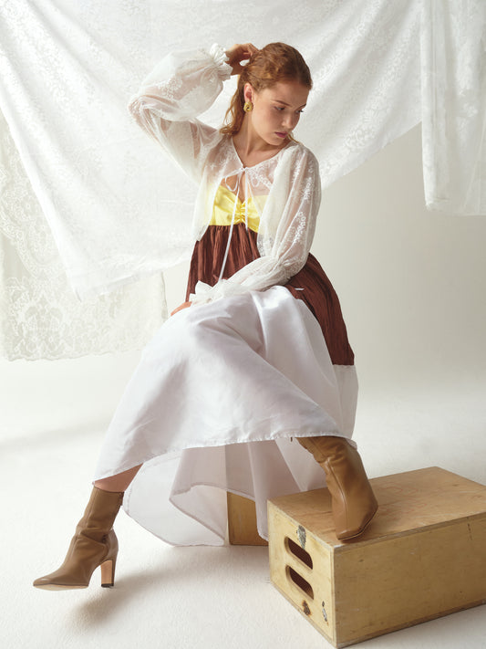 Sean Tri Color White Cream Brown Taffeta