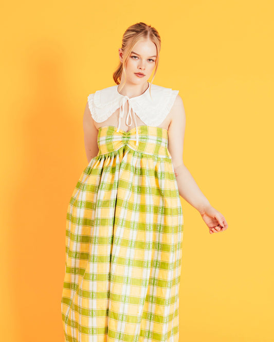 Roxy Long with Silk Chord Straps Plaid Floral Linen