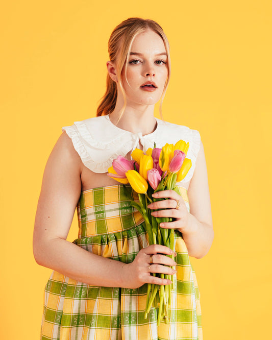Roxy Long with Silk Chord Straps Plaid Floral Linen