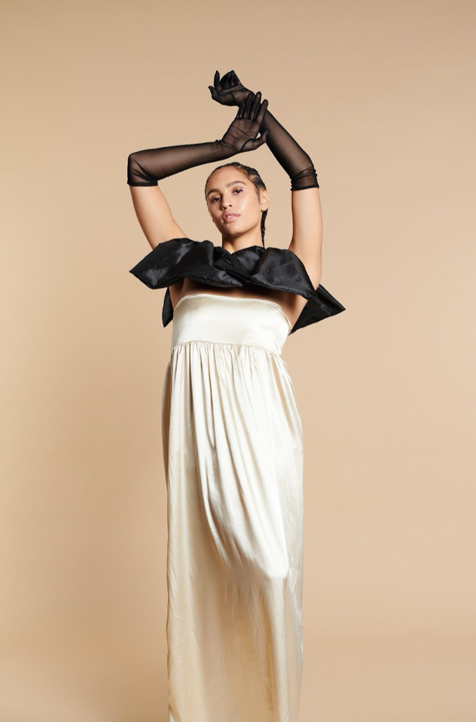 Jean Long with Bow Cream Silk