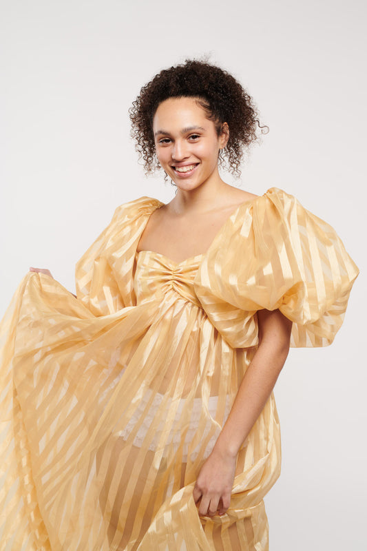 Roxy Long Cream Striped Organza