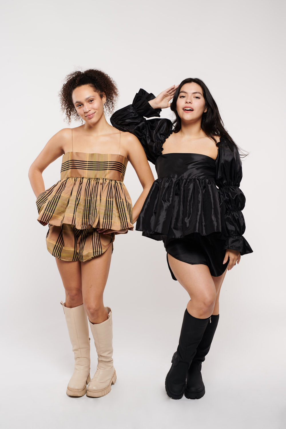 Shorts Set Tan Plaid Taffeta