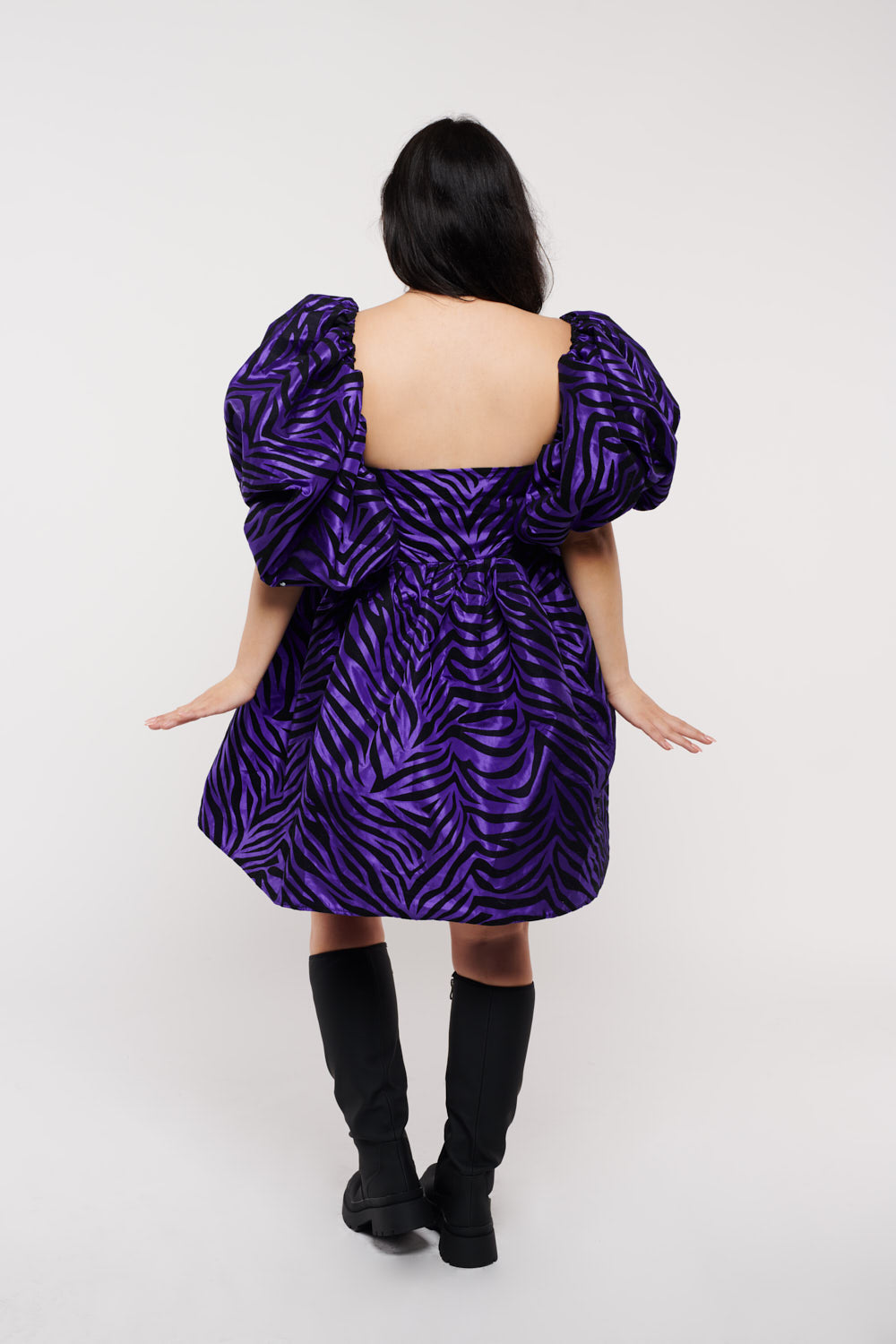 Roxy Dress Zebra Flocked Purple Taffeta