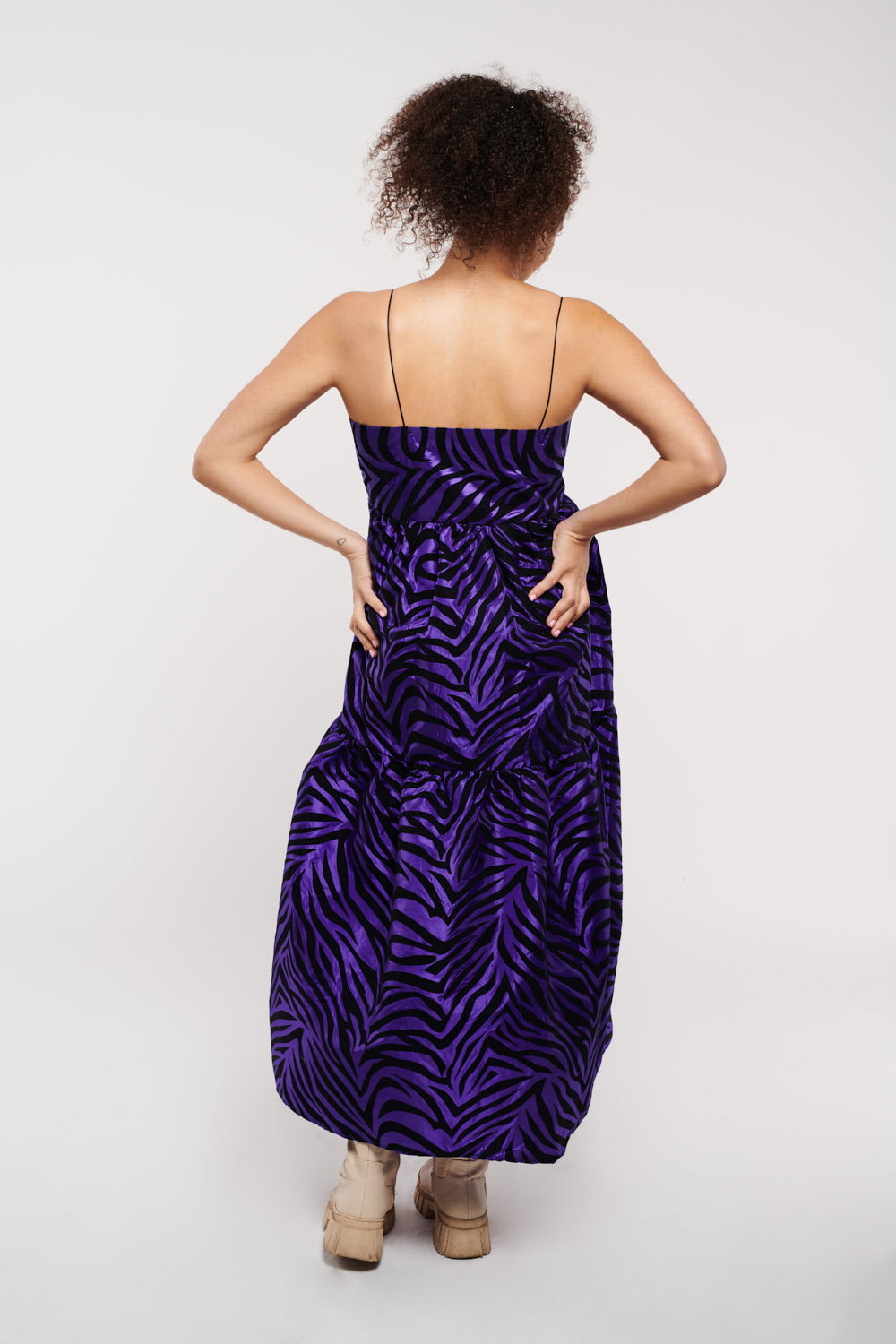 East Village Dress Zebra Flocked Purple Taffeta