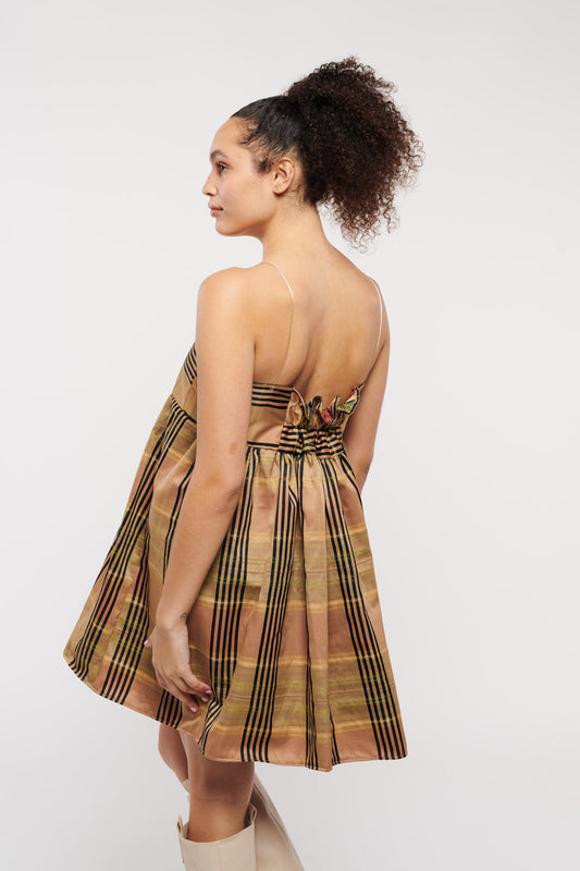 Mini Jean Sleeveless Plaid Taffeta