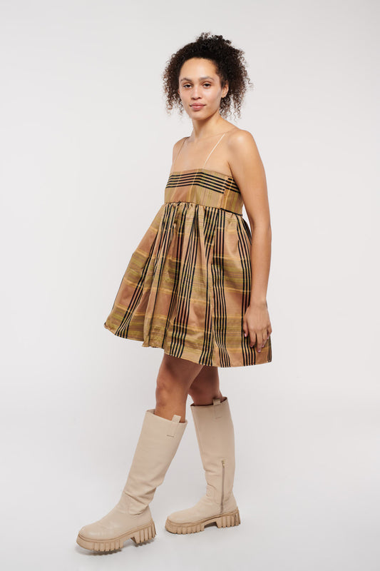 Mini Jean Sleeveless Plaid Taffeta