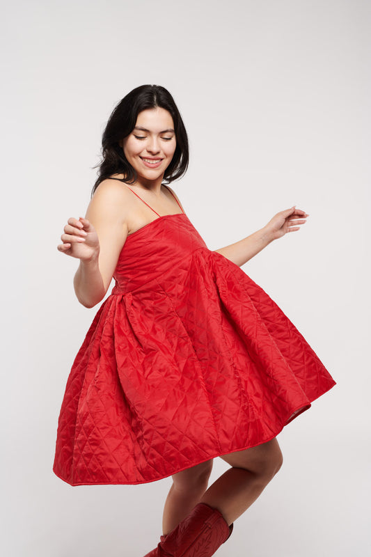 New York Puffer Dress Mini Jean Red