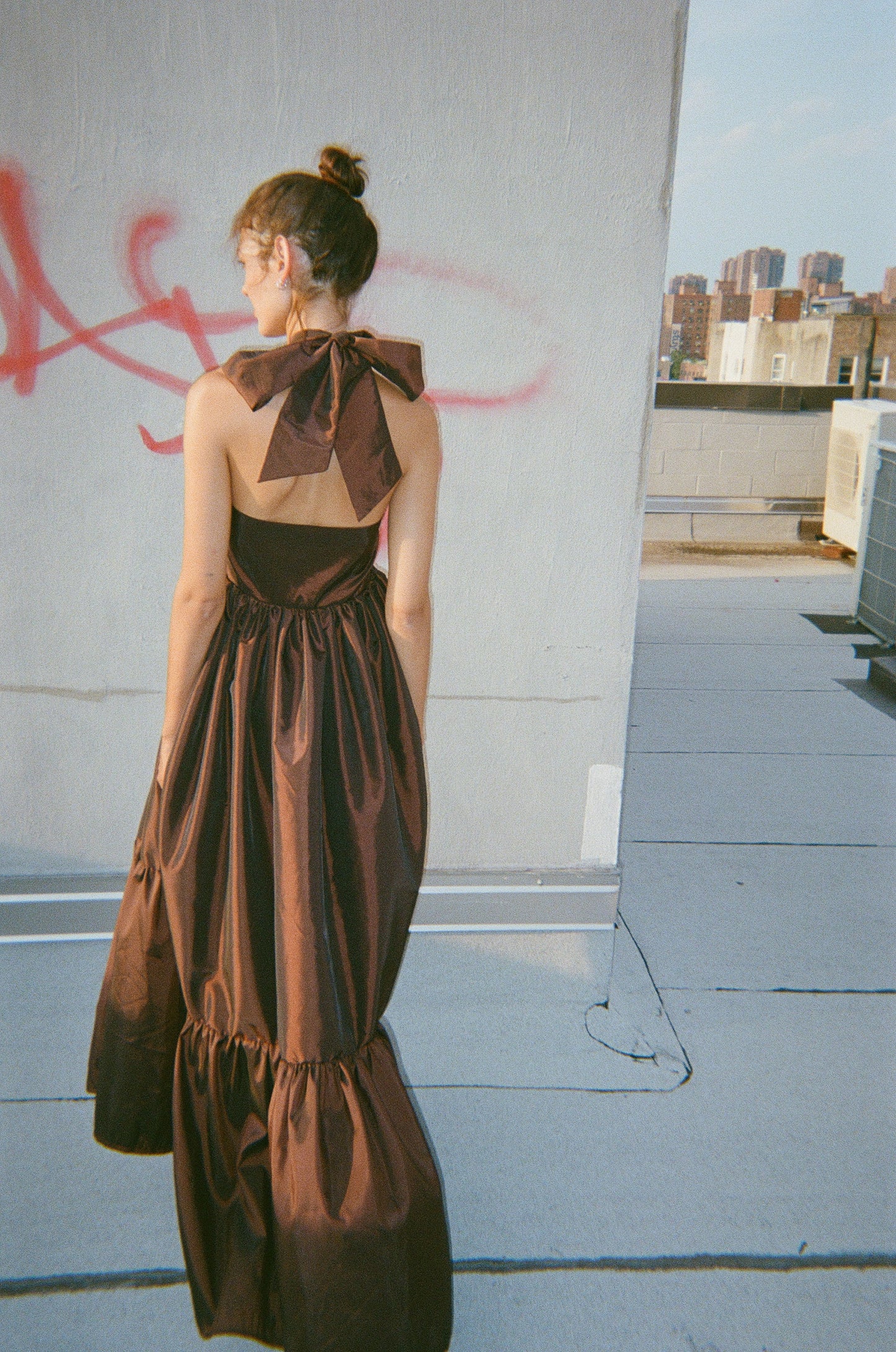 Clementine Dress is Chocolate Taffeta