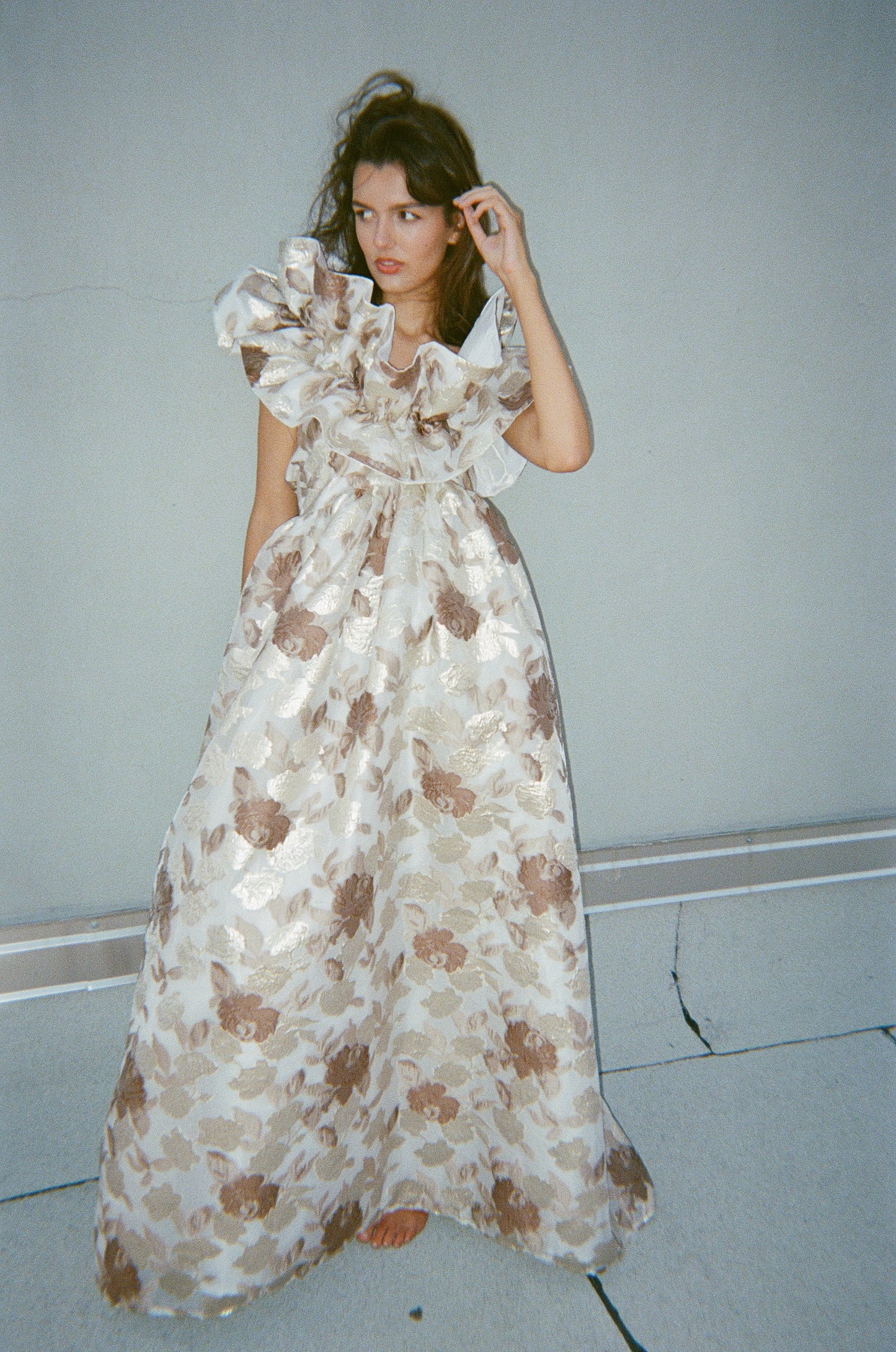 Juliette Gown in Cream & Chocolate Brocade