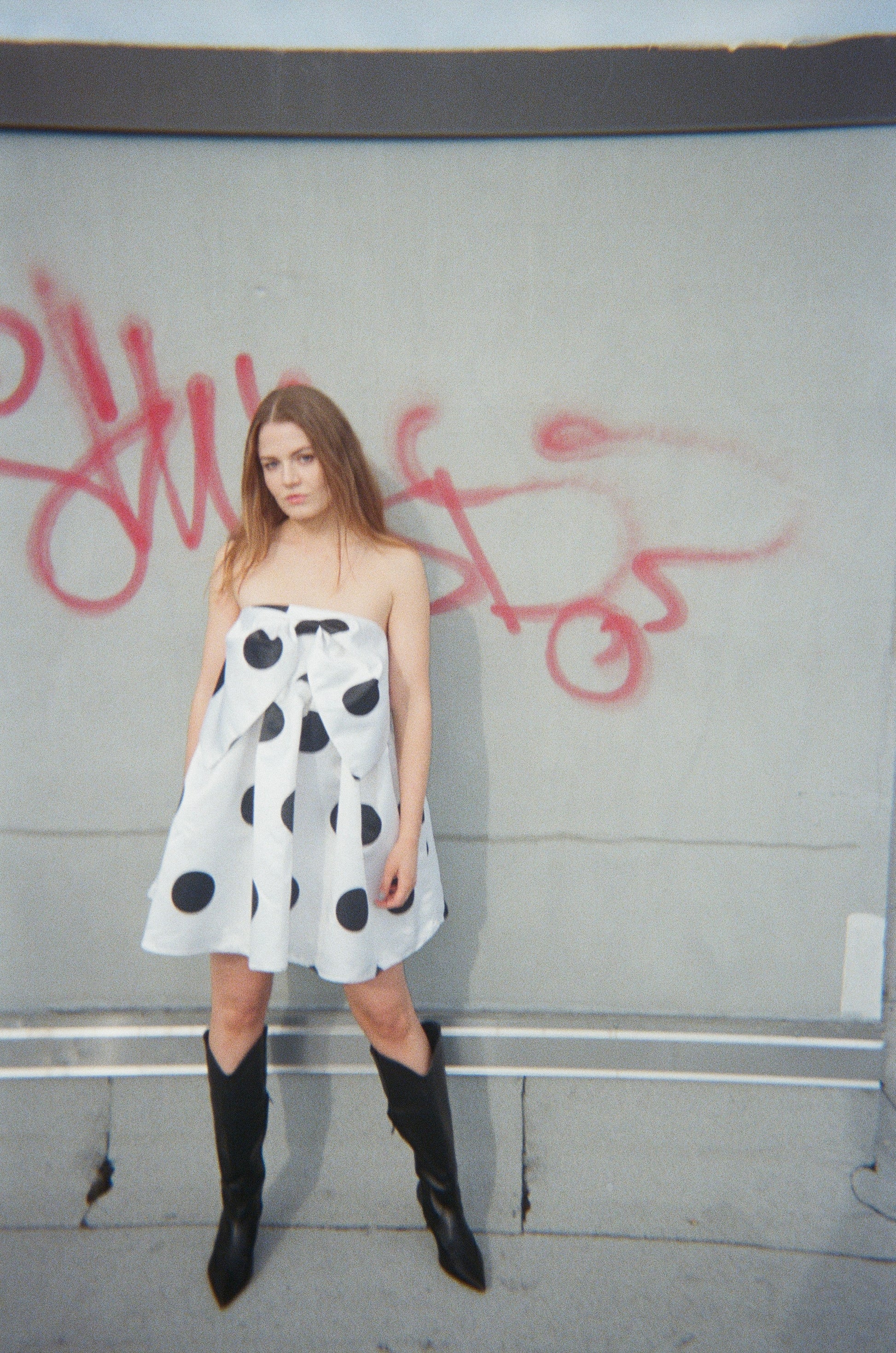 Mini Bow Dress in Black and White Polka Dot Madeline Marie Mini Bow Dress in Black and White Polka Dot Madeline Marie