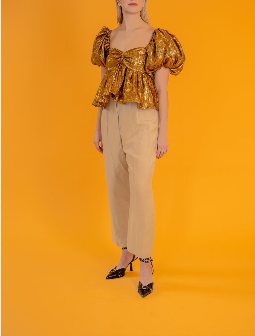 Makenna Blouse Gold Pleated Lame