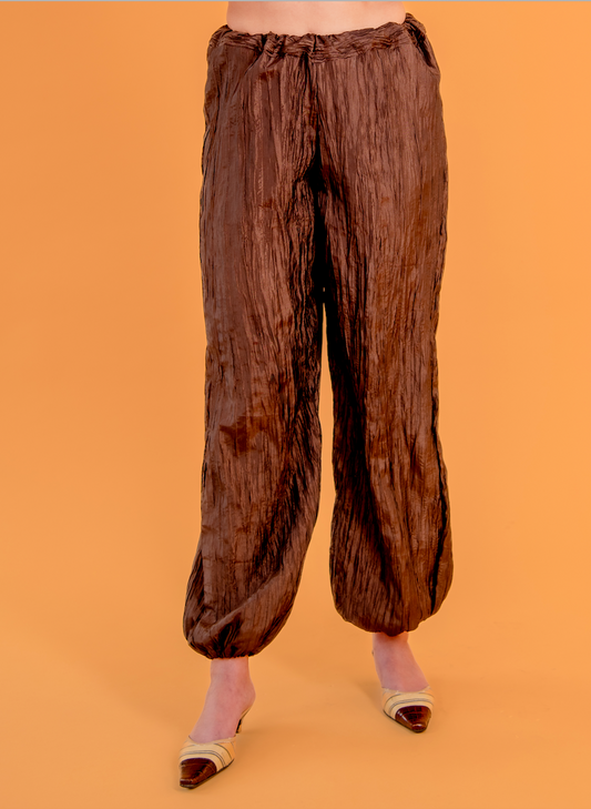 Resort Joggers in Chocolate Pleated Taffeta