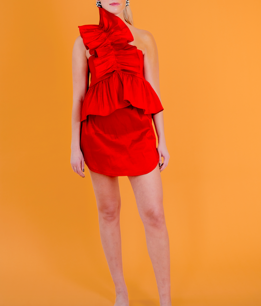 Juliette Blouse and Skirt Set in Lipstick Red Taffeta