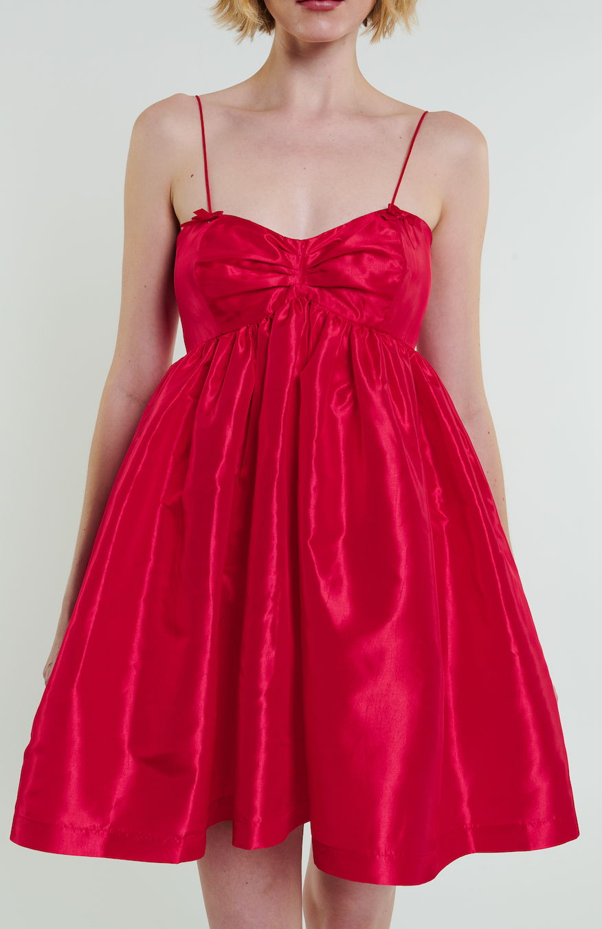 Stewart Mini Bow Dress in Cherry Red