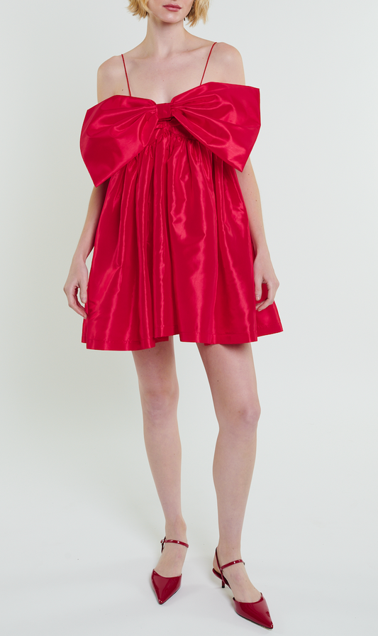 Stewart Mini Bow Dress in Cherry Red