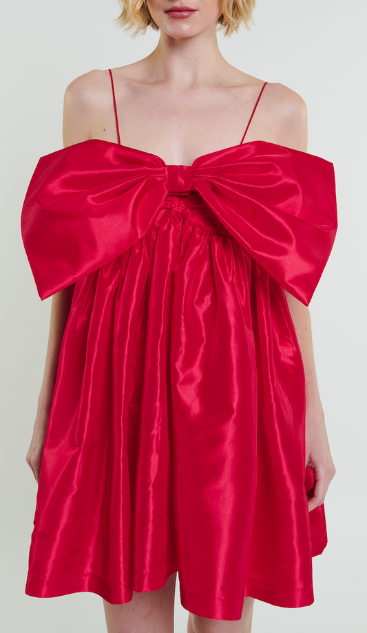 Stewart Mini Bow Dress in Cherry Red