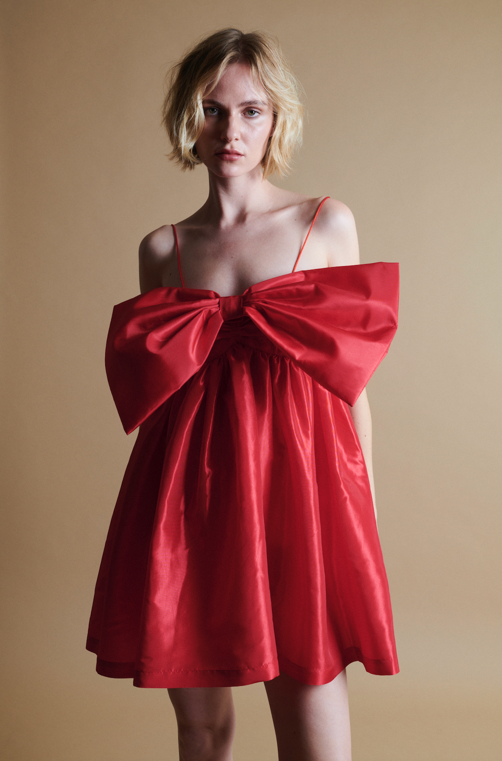 Stewart Mini Bow Dress in Cherry Red