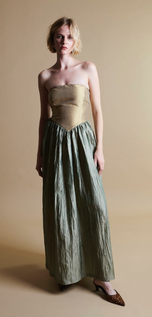Roxanne Long Dress in Cream & Moss – Madeline Marie