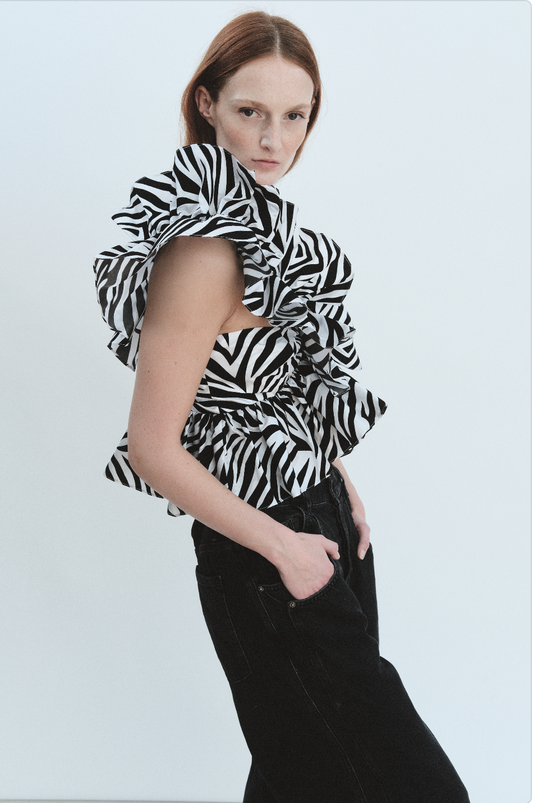 Juliette Blouse in Flocked Zebra Taffeta