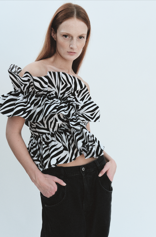 Juliette Blouse in Flocked Zebra Taffeta