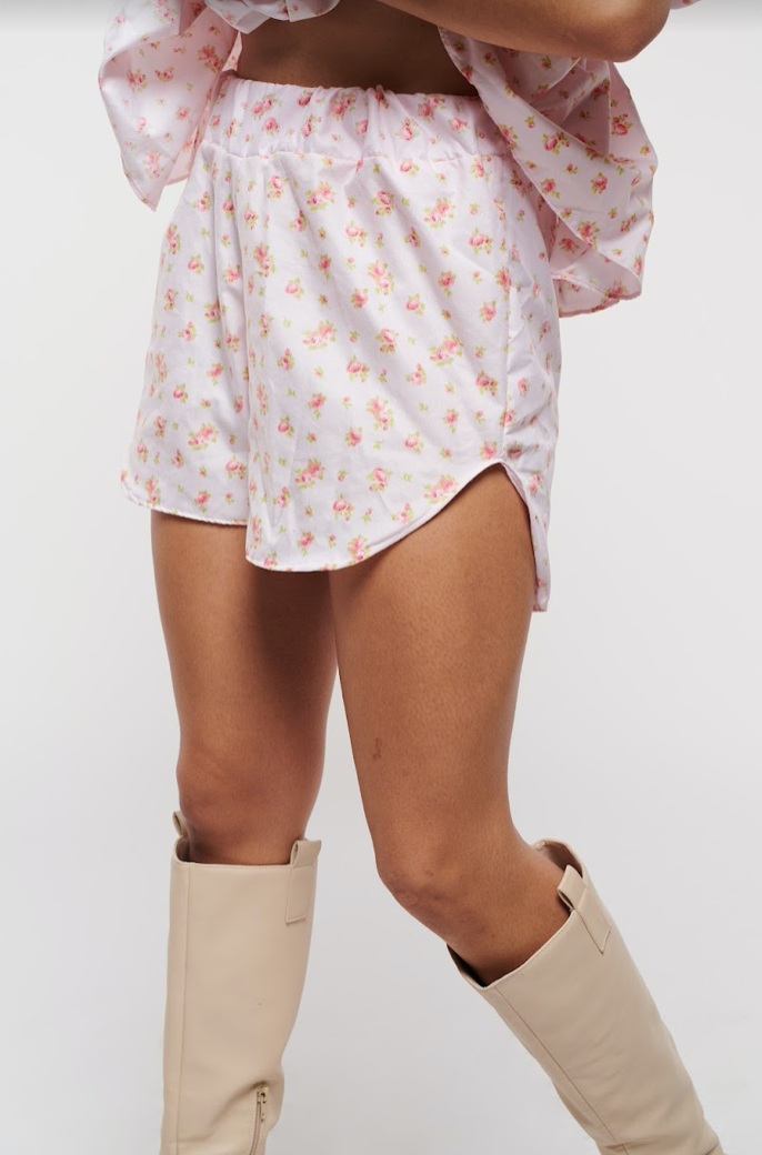 Shorts Set Pink Pearly Floral Cotton